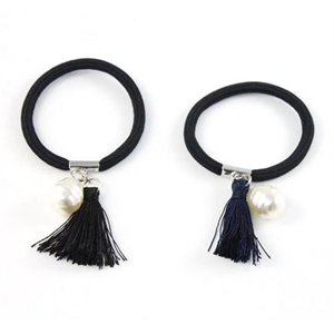 2-In-1 Pony Tail Holder/ Bracelet With Tassel And Pearl