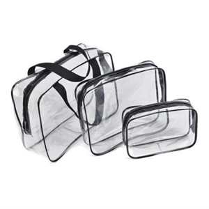 3 Pc Crystal Clear Vinyl PVC Travel Toiletry Kit-Top Zipper