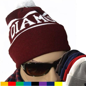 Acrylic Pom Pom Knit Beanie Cap with Cuff