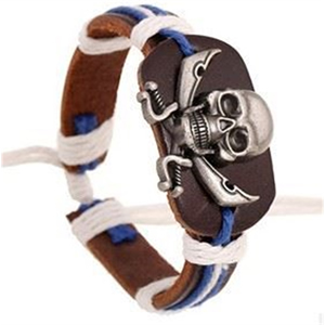 Fashion Eco-Friendly Skull Leather Charm Bracelet