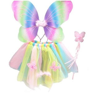 Rainbow Fairy Butterfly Wings Tutu Dress Headband Wand