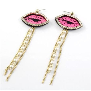 Rhinestone and Pearl Chain Lip Earring