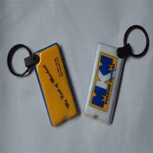 Soft plastic rectangular  PVC keychain with LED light, keyli